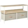 Image de Meuble TV bas sur pieds style industriel 2 tiroirs tissu gris acier MDF blanc bois clair