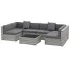 Image de Ensemble salon de jardin 7 pièces modulables table basse plateau verre trempé coussins déhoussables inclus résine tressée imitation rotin gris
