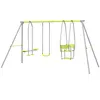 Image de Balançoire 3 agrès portique 2 face à face et balançoire dim. 2,83L x 1,56l x 1,8H m métal époxy PE gris vert