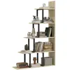 Image de Étagère bibliothèque séparateur de pièce style industriel en escalier 5 étagères acier noir panneaux aspect bois chêne clair