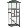 Image de Cage à oiseaux volière grande taille 2 portes toit asphalte tiroir amovible bois gris