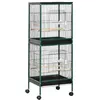 Image de Grande cage à oiseaux sur pied à roulettes - volière double, mangeoires, perchoirs, plateau amovible - vert noir