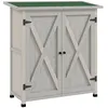 Image de Abri de jardin armoire de jardin sur pied dim. 110L x 55l x 117H cm 2 étagères 2 portes toit bitumé bois sapin pré-huilé gris clair