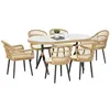 Image de Salon de Jardin 6 places 7 pièces style bohème - 6 chaises, table à manger ovale - coussins inclus