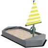 Image de Bac à sable enfant design bateau - dim. 190L x 90l x 138H cm - voile, gouvernail - bois gris