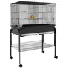 Image de Grande cage oiseaux - cage perroquet - grande volière sur roulettes - étagère, plateaux coulissants, accessoires - noir