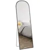 Image de Miroir sur pied - miroir mural rectangulaire arrondi - dim. 50L x 161,5H cm - alu. noir