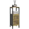 Image de Meuble bas salle de bain - porte, 3 étagères - MDF noir bambou verni