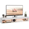Image de Meuble TV design LED suspendu mural - 75 pouces max. - 2 niches - dim. 180L x 40l x 30H cm - aspect bois blanc