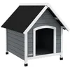 Image de Niche pour chien design chalet sur pied - toit double pente, plancher amovible - plastique noir bois blanc gris