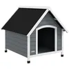 Image de Niche pour chien design chalet sur pied - toit double pente, plancher amovible - plastique noir bois blanc gris
