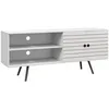 Image de Meuble TV banc TV 2 portes étagère 2 niches dim. 145 x 38 x 65 cm piètement bois noir blanc