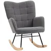 Image de Fauteuil à bascule rocking chair design - structure acier piètement bois tissu effet laine bouclé anthracite
