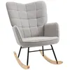 Image de Fauteuil à bascule rocking chair design - structure acier piètement bois tissu effet laine bouclé gris