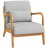 Image de Fauteuil lounge - 3 coussins inclus - assise profonde - accoudoirs - structure bois hévéa - aspect lin gris