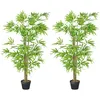 Image de Outsunny Lot de 2 Bambous artificiels hauteur 1,5 m 644 feuilles denses réalistes pot inclus noir avec lichen vert