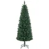 Image de Sapin de Noël artificiel 180 cm slim avec support en acier pliable, 479 branches épines, décoration de Noël effet réaliste, vert