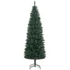 Image de Sapin de Noël artificiel 210 cm slim avec support en acier pliable, 687 branches épines, décoration de Noël effet réaliste, vert