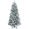 Image de Sapin de Noël artificiel H.180 cm 1489 branches enneigées 33 pommes de pin métal PVC PE vert blanc