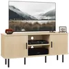 Image de Meuble TV style scandinave - 2 portes, 2 niches - acier noir aspect bois clair