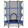 Image de Trampoline de jardin enfants Ø 1,40 x 1,90H m filet de sécurité porte zipée couvre-ressorts + 6 poteaux rembourrés inclus bleu