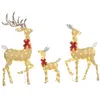 Image de Lot de 3 rennes lumineux - rennes de Noël lumineux extérieur 283 LED blanc chaud - 3 noeuds rouge
