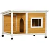 Image de Niche lodge chien avec terrasse couverte sur pied - toit bitumé ouvrant, fenêtre - bois sapin pré-huilé blanc