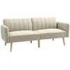 Image de Canapé convertible 2 places design scandinave dossier inclinable 3 positions pieds bois tissu aspect lin beige
