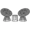 Image de Ensemble salon de jardin 3 pcs - 2 fauteuils papasan, table basse - 2 grands coussins inclus - résine grise