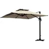Image de Parasol déporté carré 3 x 3 m - inclinable, pivotant - manivelle, piètement - alu toile haute densité 250 g/m² kaki