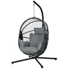 Image de Fauteuil suspendu pliable - fauteuil de jardin suspendu avec coussin - acier noir cordage PP gris