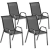 Image de Lot de 4 chaises de jardin empilables - assise ergonomique, haut dossier, accoudoirs - acier textilène noir