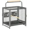 Image de Cage de transport oiseau - cage de transport pour perroquet - porte, 2 trappes de nourrissage - acier gris moucheté