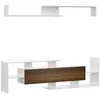 Image de Ensemble meuble TV avec étagère murale style contemporain aspect bois noyer blanc