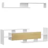 Image de Ensemble meuble TV avec étagère murale style contemporain aspect bois clair blanc