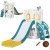 Image de Toboggan pour enfant multifonction - télescope, panier basketball, espace rangement - HDPE blanc vert turquoise