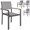 Image de Lot de 4 chaises de jardin assise dossier textilène structure alu accoudoirs revêtement PVC effet bois