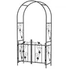 Image de Arche de jardin avec portillon treillis style fer forgé feuilles vigne acier thermolaqué noir