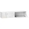 Image de Meuble TV suspendu meuble TV flottant design façade blanc laqué 2 portes