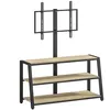 Image de Meuble TV avec support orientable 35° - compatible TV 32-65 pouces max - 3 étagères - acier noir effet bois clair