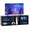Image de Meuble TV design LED - banc TV contemporain - 2 étagères verre, grande niche et plateau - dim. 160 x 35 x 35 cm - noir