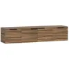 Image de Meuble TV suspendu flottant design effet bois de noyer 4 portes 2 étagères dim. 150 x 35 x 32 cm