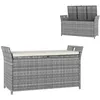 Image de Coffre de jardin en résine tressée avec poignées et coussin déhoussable dim. 125 x 55 x 70 cm gris