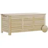 Image de Coffre de jardin 185L banc dim. 110 x 50 x 50 cm - 2 roues, poignée, compas - bois sapin pré-huilé