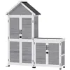 Image de Ensemble armoire de jardin avec coffre extérieur assorti - 2 + 2 portes - 3 + 1 étagères - toit bitumé noir bois gris blanc