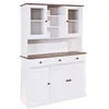 Image de Buffet Vaisselier 5 Portes 3 Tiroirs Bois Massif Vernis Sepia et Blanc - SOCOA - ALTOBUY