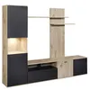 Image de NIVER - Meuble TV Mural avec Banc TV et Colonne Led incluse et Aspect Bois Noir - Altobuy
