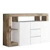 Image de ARTURO - Buffet 2 Portes 3 Tiroirs Blanc Laqué Encadrement Niches Aspect Bois Antik - Altobuy