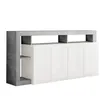 Image de ARTURO - Buffet 4 Portes Blanc Laqué Encadrement Niches Aspect Cimento - Altobuy
