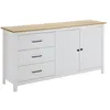 Image de Buffet Bas 2 Portes 3 Tiroirs Bois Ciré et Blanc - TINA - ALTOBUY